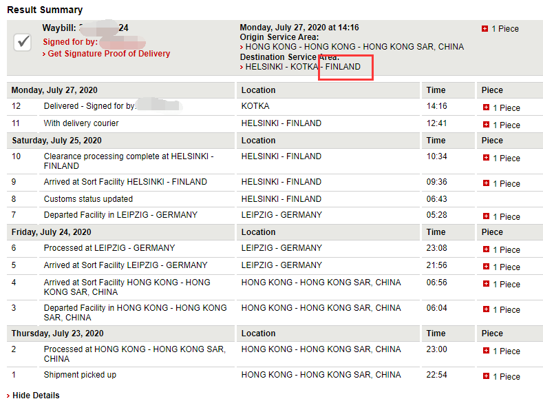 Electronics Components From HK to Finland