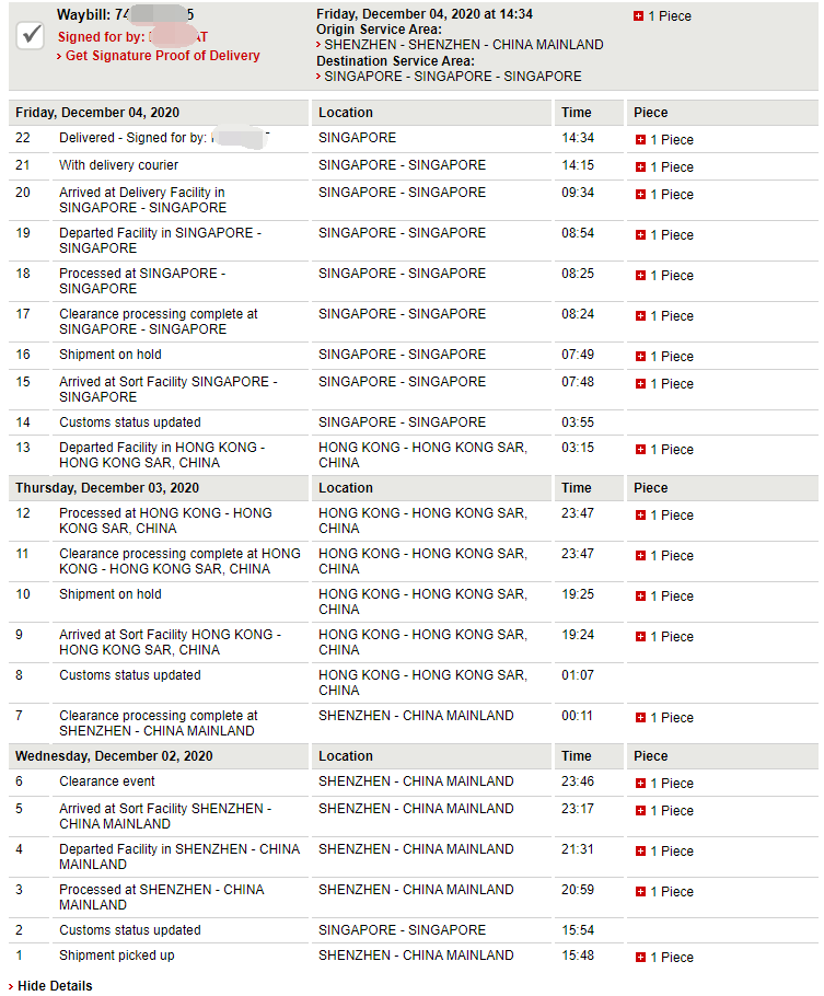 Obsolete components shipped to Singapore through DHL