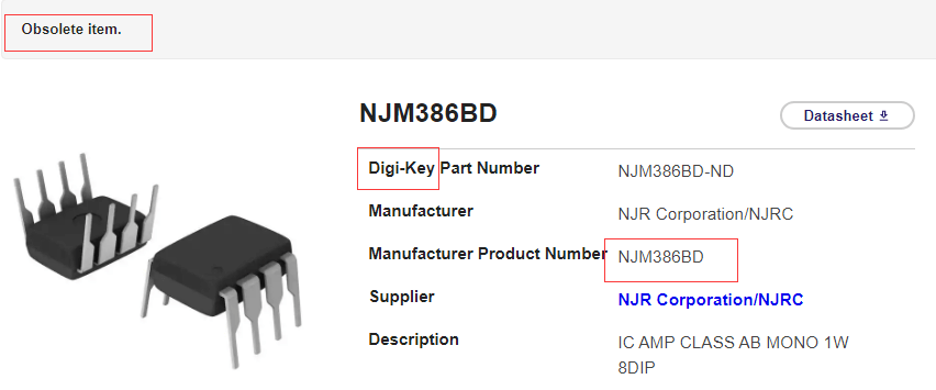 NJM386BD | obsolete item on Digikey NJM386BD | obsolete item on Digikey