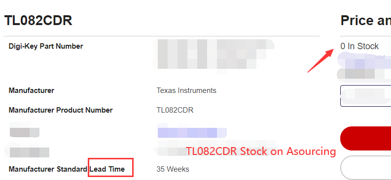 TL082CDR Texas Instruments amplifiers not available on Digikey.